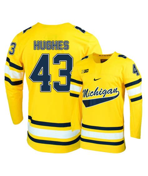 Mens Nike Michigan Wolverines 43 Quinn Hughes Navy Blue Hockey Jersey