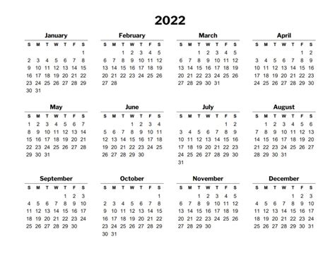 2022 Full Year Calendar Printable Free Resume Templates