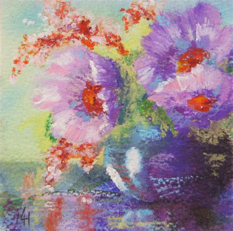 Floral Oil Pastel Painting Flower Posy Flowers Still Life