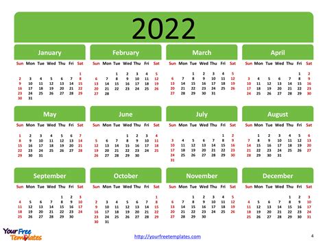 Calendar 2022 4 Free Powerpoint Template
