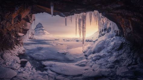 Icy Cave Iceland Print On Canvas 4k Ultra Hd Wallpaper