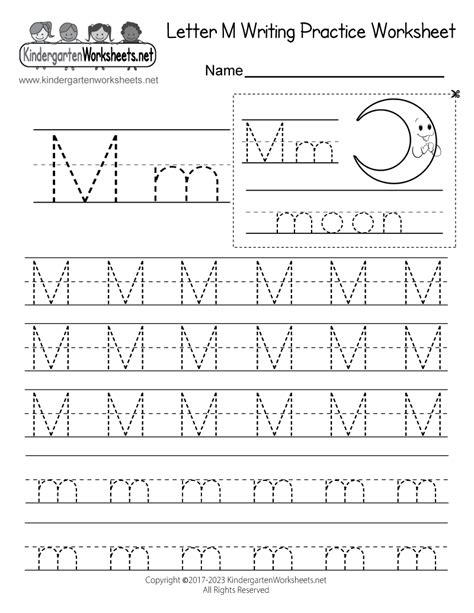 Letter M Writing Practice Worksheet Free Kindergarten English