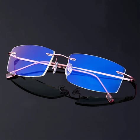 blue light blocking glasses super spring rimless metal glasses frame women men folding gaming