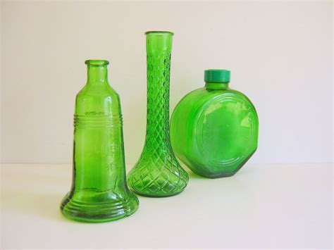 Emerald Green Glass Bottles Vintage Etsy Green Glass Bottles Green Glass Glass Bottles