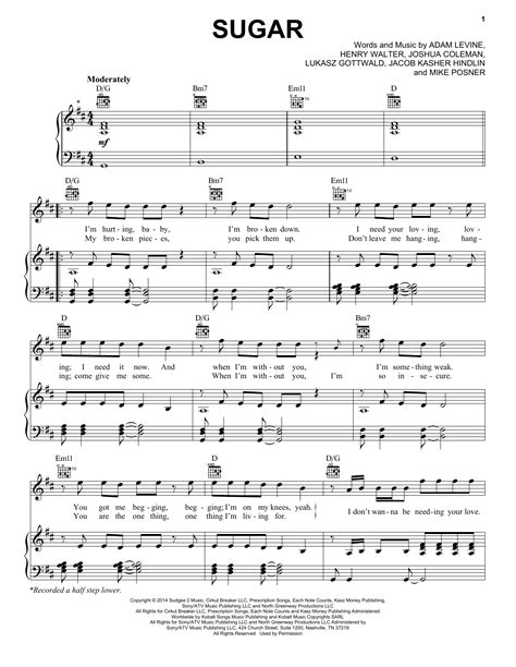 Sugar Sheet Music By Maroon 5 Piano Vocal And Guitar Right Hand Melody