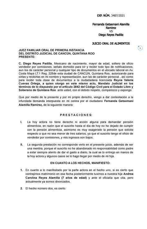 Ejemplo Modelo De Contestacion Demanda Alimentos Unamed