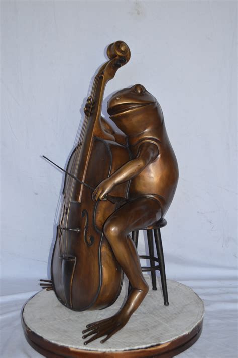 Frog Playing The Cello Bronze Statue Size 26l X 18w X 25h Nifao