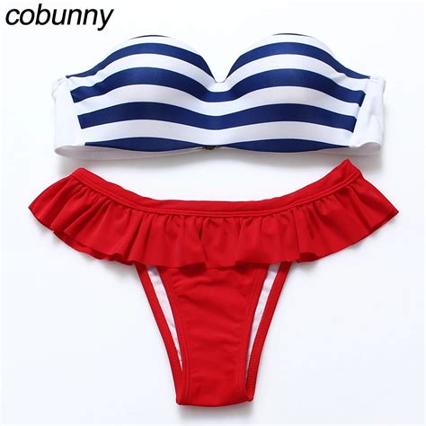 cobunny sexy bandeau push up bikini sets women swimwear summer strapless swimsuit print bathing