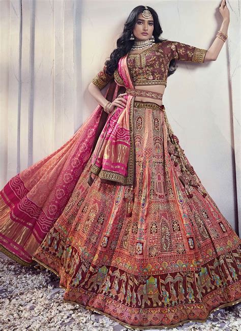 Shop Amazingly Printed Embroidered Sequins Work Silk Umbrella Lehenga