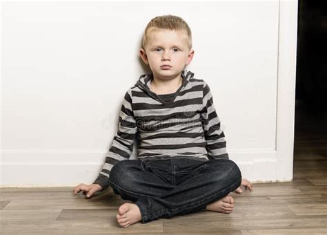 Little Boy Sit On The Floor At Home Stock Image Image Of Five Cheeky