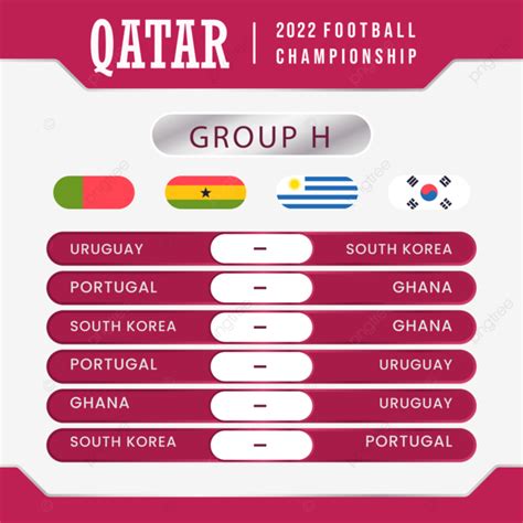 Calendrier Des Matchs Du Groupe H Coupe Du Monde Fifa Qatar 2022 PNG