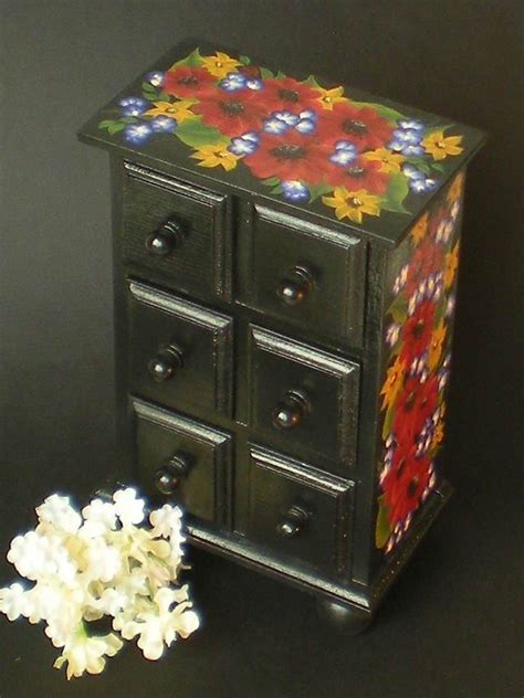 Hand Painted Jewelry Box Mini Chest Red Mums By Handpaintedpetals