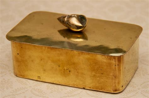 Brass Box With Lid Seashell Handle Trinket Jewellery Box Love Vintage