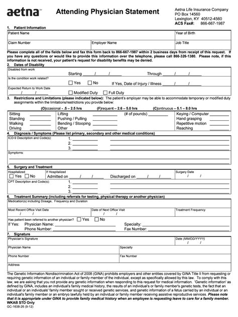 Aetna Short Term Disability Form Fill Online Printable Fillable
