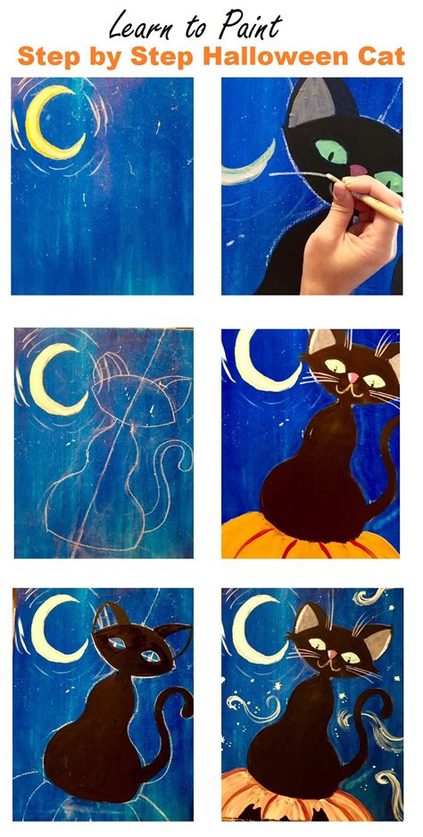 How To Paint A Halloween Cat Step By Step Acrylic Painting