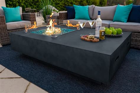 Caribbean Blue Akoya Outdoor Essentials 65 Rectangular Modern Concrete Fire Pit Table W Glass