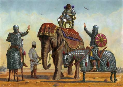 A Sassanid General Atop An Elephant Is Hailed By Two Persian Clibinarii