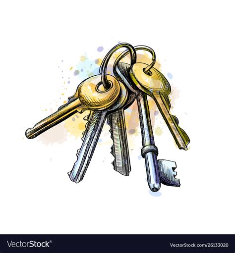 Bunch Keys From A Splash Watercolor Hand Vector Image