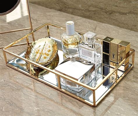 12 x 8 mirror tray mirrored vanity tray jewelry decorative trays metal gold 756244665412