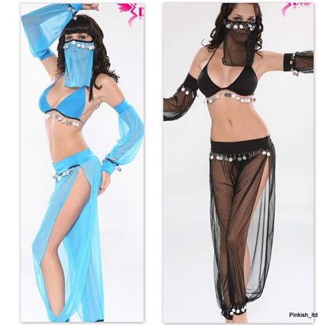 Sexy Fancy Dress Lingerie Arabian Belly Dancer Sheer Blue 5 Piece Size Small Ebay