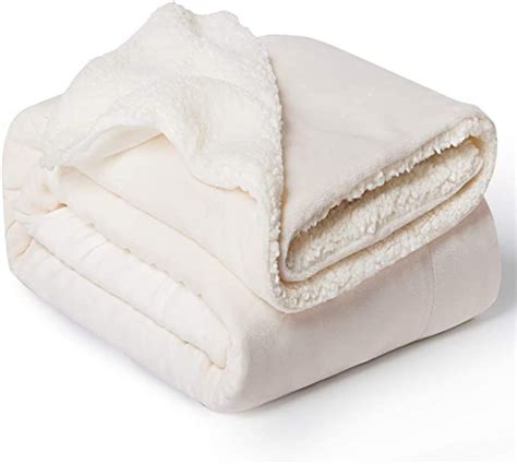 Sherpa And Fleece Reversable Blanket Twin60x80 Offwhite Soft