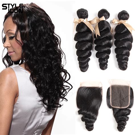 Styleicon Human Hair Bundles With Closure Brazilian Hair Weave Bundles With Lace Closure