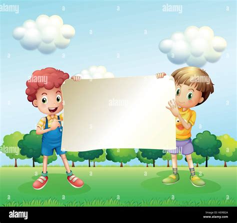 Ilustración De Los Dos Muchachos Sosteniendo Un Cartel Vacío Imagen