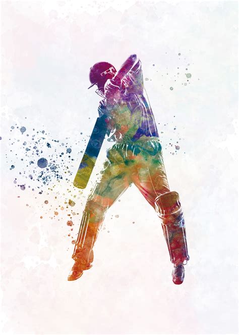 Wall Art Print Cricket Player In Watercolor Europosters