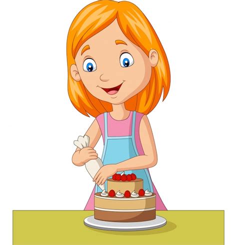Cartoon Girl Decorating A Cake Vector Premium Download