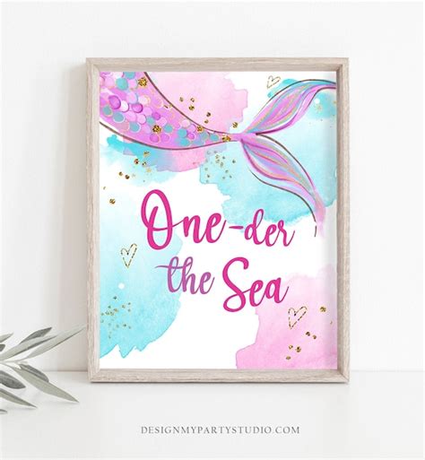 One Der The Sea First Birthday Sign Mermaid Oneder The Sea Table Decor