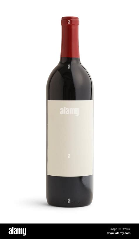 Single Bottle Of Wine With Blank Label And Red Top Isolated On White