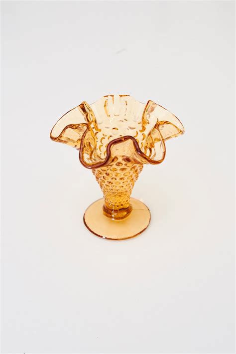 Vintage Fenton Amber Hobnail Fluted Vase Etsy