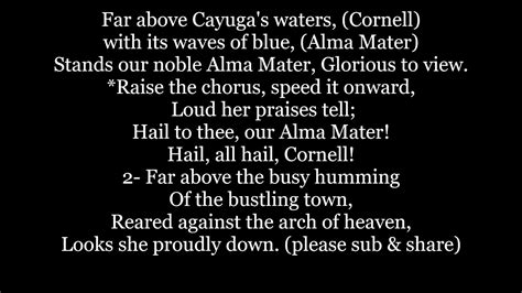 Far Above Cayugas Waters Lyrics Cornell University Alma Mater Words