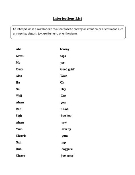 Interjections Worksheet 5th Grade