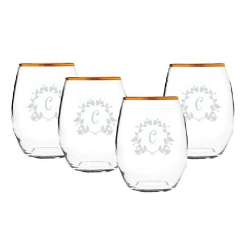 Personalized Gold Rimmed Stemless Wine Glass Set
