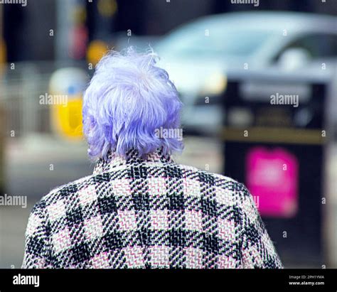 Senior Old Lady With Blue Rinse Hair From Behind Stock Photo Alamy