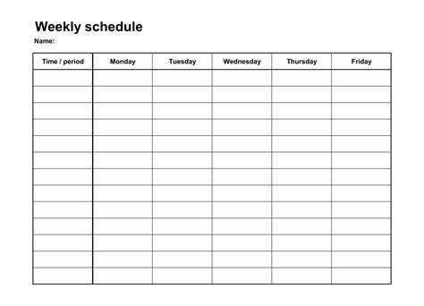 Monday Thru Friday Schedule Template Best Calendar Example