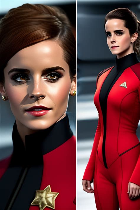 Lexica Emma Watson As Startrek Captain In Action Red Black Catsuit