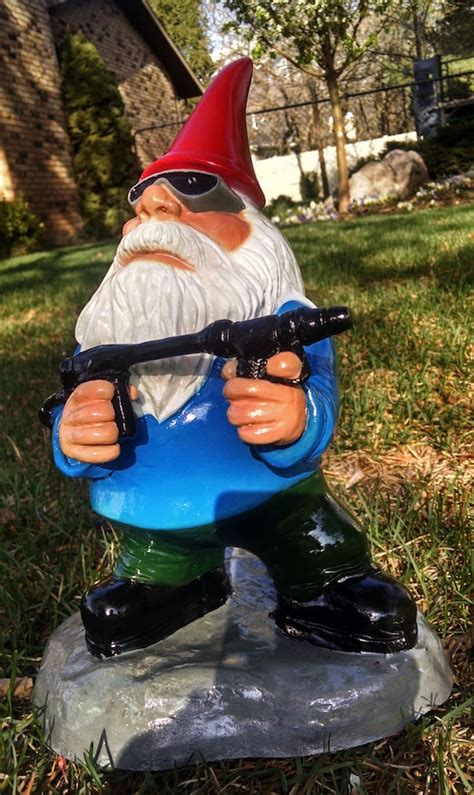 Combat Gnome Flamethrower Sculpture Funny Military Lawn