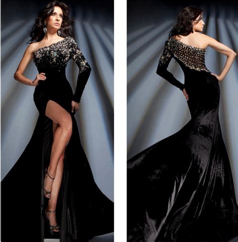 2016 Elegant Black One Shoulder Evening Dress Women Party Dress Long