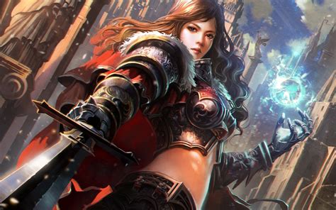 Wallpaper Girl Knight Armor Sword Magic Sphere Fantasy Desktop
