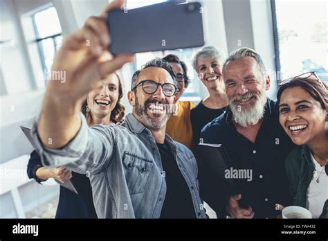 Successful Business Team Taking Selfie Together Multiracial Group Of People Taking Selfie At