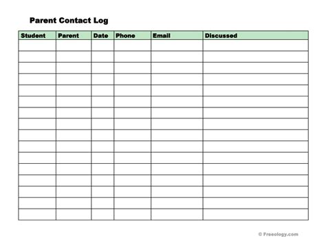 Parent Contact Sheet Printable
