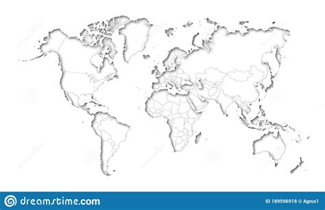 High Detail White Political World Map With Country Borders Vector