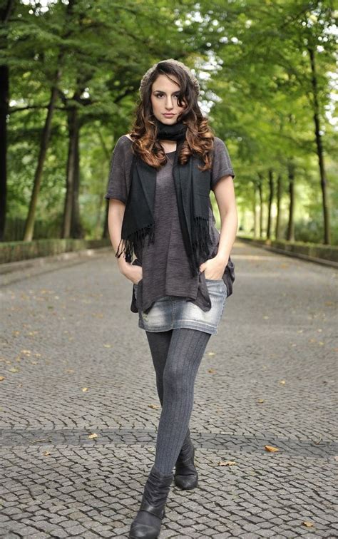 grey ribbed wool pantyhose with denim skirt fashion tights pantyhose outfits wool tights