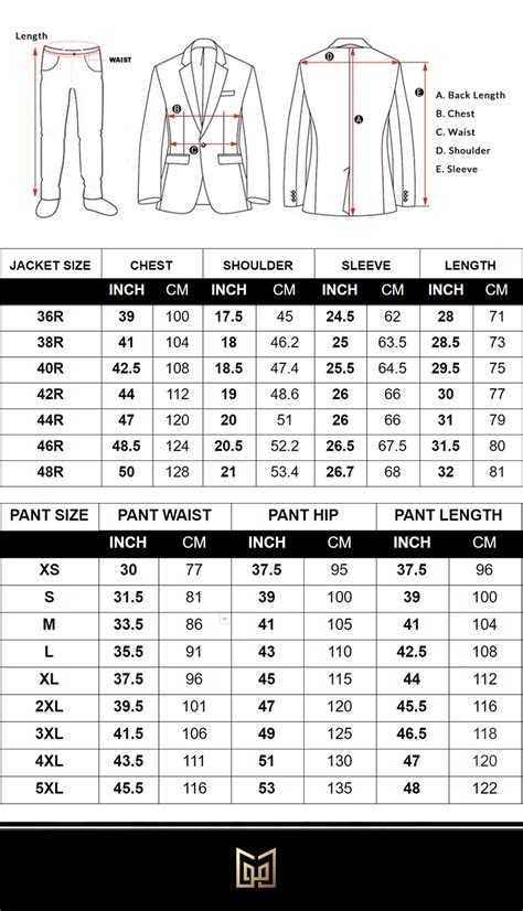Slim Fit Suit Size Chart