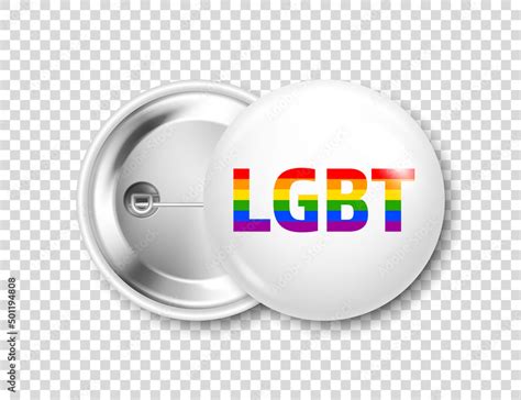Vecteur Stock Realistic White Badge With Lgbtq Rainbow Flag Lesbian