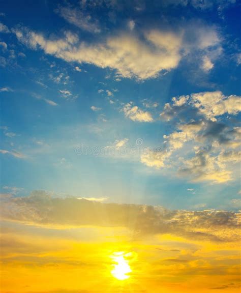 Cloudy Sky And Bright Sun Rise Over The Horizon Stock Photo Image Of
