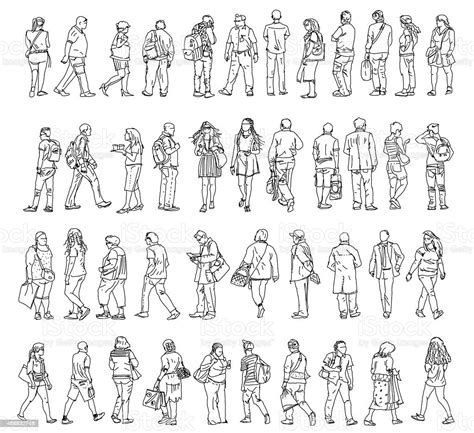 Sketches Of People In Various Positions Of Walking Stock Vector Art