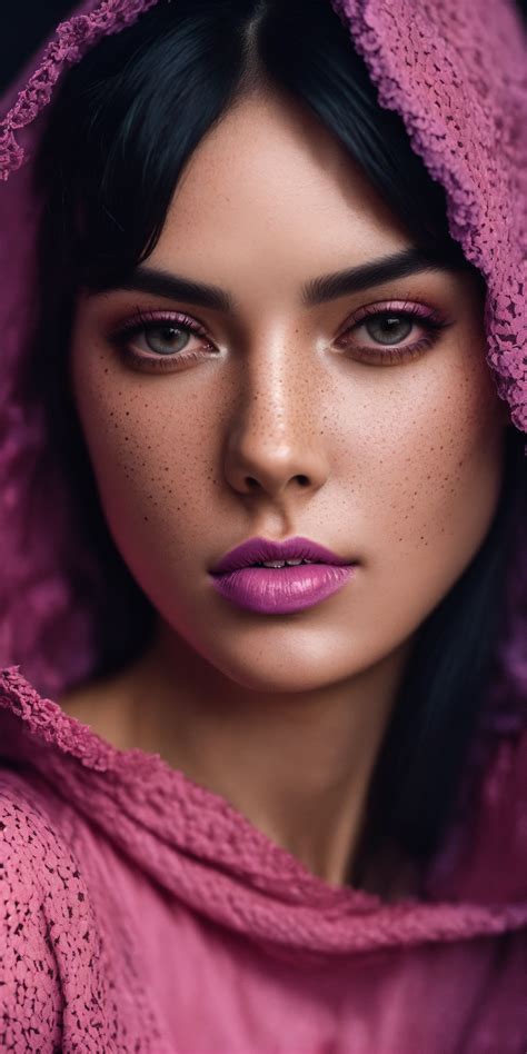 Lexica A Photo Close Up Of A Beautiful Black Haired Woman With Freckles Fashion Editorial